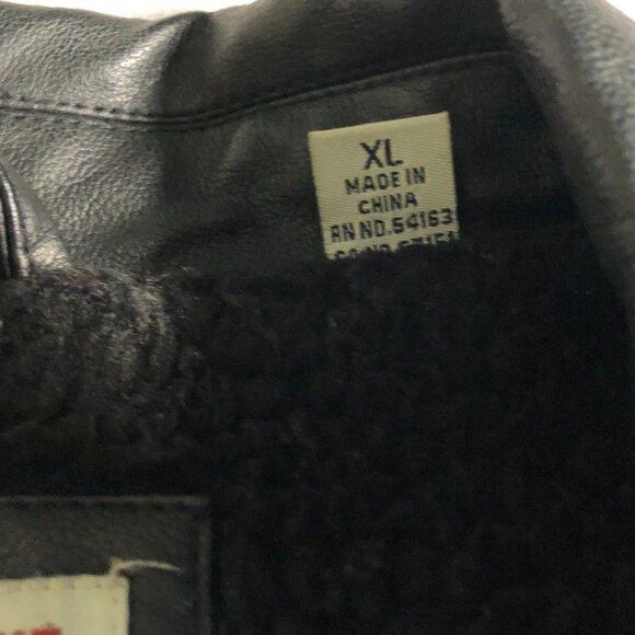Levis Mens Moto Faux Leather Jacket XL Fauc Fur Black Insulated Collared Snap - Picture 4 of 16